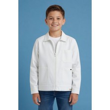 Cansın Mini Ekru Erkek Çocuk Fermuarlı Gabardin Uzun Kol Ceket 24129