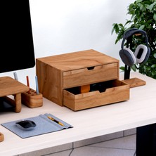 Woodsaka Desna Iki Katlı Iki Çekmeceli Dolap & Monitör Standı - Kiraz | 34 cm x 25 cm x 18.4 cm