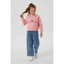 Cansın Mini Pembe Yakası Çiçek Nakışlı Badili Jean Pantolonlu Kız Çocuk Takım  24568