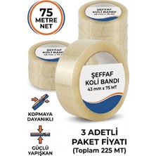 KACAR 75 Metre Şeffaf Akrilik Koli Bandı 3 Adet Avantaj Paketi - 43MM x 75M (Toplam 225M)