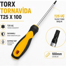 Badem10 Torx Tornavida T25X100 Profesyonel Kullanım Için Kaymaz Saplı Sertleştirilmiş Çelik Tornavida