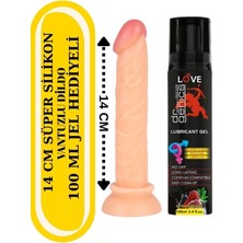Aşkın Deposu Deromeya Health Gerçekçi Ten Dokusunda XXL14 cm ve Vantuzlu Kaliteli Yumuşak Süper Silikon Testisli Realistik Dildo Anal ve Vajinal Kullanıma Uygun 100 ml Çilekli Jel Hediyeli