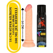Aşkın Deposu Deromeya Health Gerçekçi Ten Dokusunda x 14 cm x ve Vantuzlu Kaliteli Yumuşak Süper Silikon Testisli Realistik Dildo Anal ve Vajinal Kullanıma Uygun 100 ml Sade Jel Hediyeli