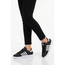 Walkway Siyah Beyaz Bağcıklı Cilt Hafif Unisex Spor Ayakkabı Senti G