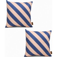 Mefaks Tekstil Çapraz Çizgili Babyface Kırlent Kılıfı 45X45 cm 2'li Set Gizli Fermuarlı Mavi - Krem