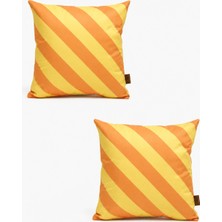 Mefaks Tekstil Çapraz Çizgili Babyface Kırlent Kılıfı 45X45 cm 2'li Set Gizli Fermuarlı Turuncu-Sarı