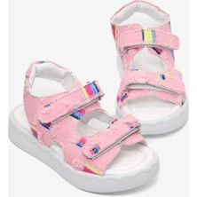 Tonny Black Çocuk Unisex Pudra Rahat Kalıp Renk Desenli Çift Cırtlı Sandalet