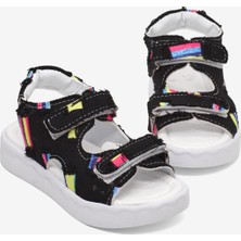 Tonny Black Çocuk Unisex Siyah Rahat Kalıp Renk Desenli Çift Cırtlı Sandalet