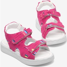 Tonny Black Çocuk Unisex Fuşya Rahat Kalıp Renk Desenli Çift Cırtlı Sandalet