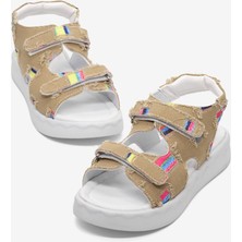 Tonny Black Çocuk Unisex Gold Rahat Kalıp Renk Desenli Çift Cırtlı Sandalet