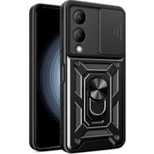 Enco Store Vivo Y17S Kılıf Pars Lens Yüzüklü Silikon - Siyah