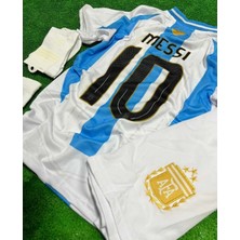 BARBITOS Arjantin Milli Takım Messi Çocuk Beyaz Şortlu T-Shirt Halı Saha Forması 2 Li Set
