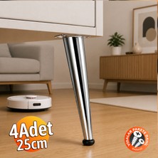 Badem10 Omaks (4 Adet) 25 cm Metal Krom Dereceli Mobilya Sehpa Kanepe Ayağı Montaj Vidaları Dahil Ayak