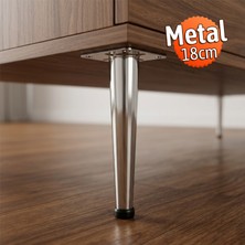 Badem10 (4 Adet) Omaks 18 cm Metal Krom Düz Mobilya Sehpa Kanepe Ayağı Montaj Vidaları Dahil Ayak