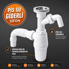 Badem10 Pis Su Giderli Sökülebilir Tas'lı Çift Gider Sifon Körüklü Temizlenebilir Mutfak Banyo Lavabo Boru