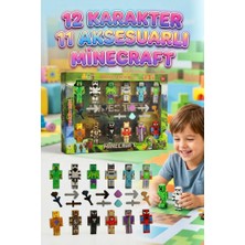 Farbu Oyuncak 23 Parça Minecraft Temalı Eklemleri Hareketli 12 Karakter Figürlü ve 11 Parça Aksesuarlı Oyun Seti