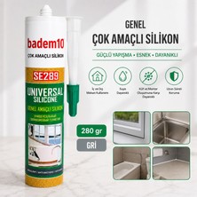 Badem10 Genel Çok Amaçlı Silikon 280 gr Antrasit Gri Güçlü Yapıştırıcı Suya Dayanıklı Çok Amaçlı Silikon