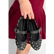 Shoegar Ritta Siyah Cilt Kemerli Babet Ayakkabı