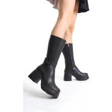 Shoegar Moki Siyah Cilt Topuklu Çizme