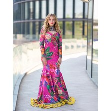 Crystalia Inci Işlemeli Balık Model Desenli Abiye Elbise