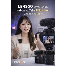 Pdx Lensgo LWM-348C Kablosuz Yaka Mikrofonu | 2.4ghz | Çiftli Sistem