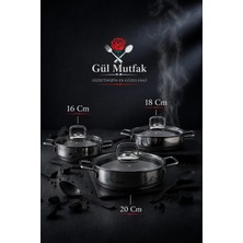 Gül Mutfak 3’lü 6 Parça Paslanmaz Çelik Sahan Seti Cam Kapaklı (16-18-20 Cm)