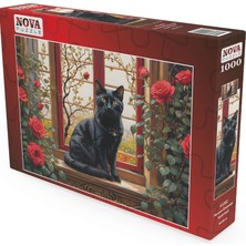 Nova Puzzle 1000 Parçalı Pencere Önündeki Siyah Kedi Puzzle - 41202