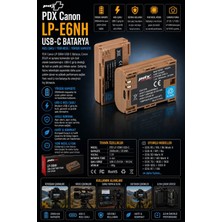 Pdx Canon LP-E6NH Usb-C Batarya | Hızlı Şarj | Yeni Nesil