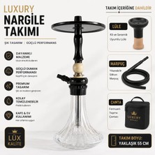 Matiat Tobacco Luxury Premium 55 cm Lüx Nargile Takımı Siyah Metal Gövde Şeffaf Cam Şişe