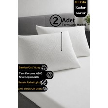 Senpai Home Safir Bambu Sıvı Su Geçirmez Yastık  Alezi Koruyucu Kılıf | 2 Adet 50X70 Beyaz Fermuarlı