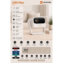 Byintek U90 DLP Full HD 1080P Taşınabilir Projeksiyon Cihazı, 700 ANSI Lümen, TOF Otomatik Odaklama, MEMC, 20800mAh Batarya, 20W Ses, Ev için Çift Bantlı Wi-Fi