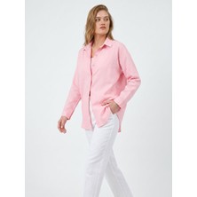 Norshen Toz Pembe Oversize Uzun Basic Gömlek