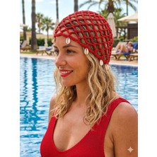 Leauder Women Denizkabuklu Kahverengi El Yapımı File Örgü Bere Şapka Bandana