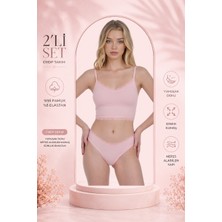 Kadın Iç Çamaşır Takımı Dantel Detaylı Crop ve Slip Takımı (Crop+Slip) Pudra Pembe Mercan Iç Giyim Nefes Alabilen Kumaş Organic Pamuk (Xs-S-M-L-Xl-2xl