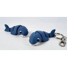 3D Baskı Zamanı Hareketli Mavi Balina Figürü - Eklemli Articulated Whale Anahtarlık ve Kişiye Özel Renkli Çanta Aksesuarı