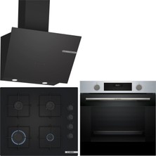 Bosch Inox/siyah Ankastre Set HUA717BR0T-POP6C6P30O-DWK66PJ60T