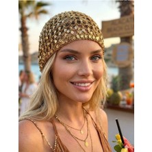 Leauder Women Denizkabuklu Kahverengi El Yapımı File Örgü Bere Şapka Bandana