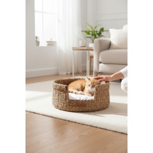 Akayev Nature Hasır Yuvarlak Kedi ve Köpek Yatağı Minderli 45 cm