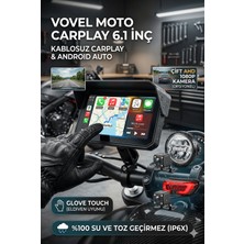Vovel Moto Carplay 6.1 Inç - 2 Kameralı - Su Geçirmez - Kablosuz Carplay & Android Auto Ekranı - Universal