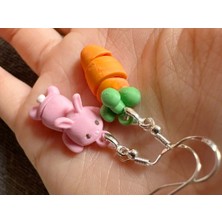3D Baskı Zamanı 3D Tasarım Sevimli Pembe Tavşan ve Havuç Küpe - El Yapımı Kawaii Aksesuar Seti