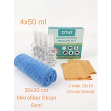 Otio Eyewear OTİO Gözlük ve Ekran Temizleme Spreyi Seti 4 Adet 50ML ve 4 Adet Yıkanabilir Mendil
