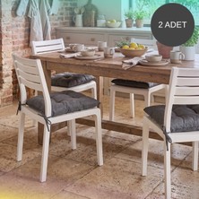 Bhomes Concept 2'Li Set  45x45 Cm Antrasit Bağcıklı Sandalye Minderi - Pamuk Polyester Kumaş Kırpıntı Süngerli Bahçe ve Mutfak Sandalye Minderi