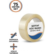 KACAR 75 Metre Şeffaf Akrilik Koli Bandı Güçlü Yapışkanlı 43MM x 75M