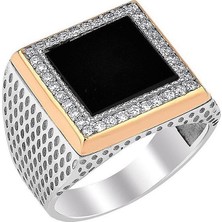 İryum 0.44 Karat Pırlantalı Oniks Erkek Yüzüğü PY1341