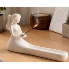 3D Baskı Zamanı Minimalist Kadın Figürlü Tütsülük - Dekoratif Çubuk Tütsü Kayığı ve Modern Ev Aksesuarı (Beyaz)