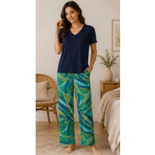 24865-NENA Kısa Kollu V Yaka %100 Pamuk Viskon Mimosa Pijama Takımı
