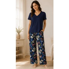 24866-NENA Kısa Kollu V Yaka % 100 Pamuk Viskon Eva Pijama Takımı