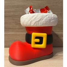 3D Baskı Zamanı Noel Baba Çizmesi Şekerlik - 3D Yazıcı Dekoratif Atıştırmalık Kabı - Yılbaşı Temalı Kalemlik ve Masa Düzenleyici - Hediyelik Kırmızı Bot