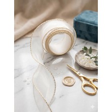 Duck Hoby Fırfırlı Tül Organze Kurdele Simli Krem 2 mt (7cm x 2mt), Çiçek Malzemesi, Gelin Buketi, Bohça Misinalı Fırfır