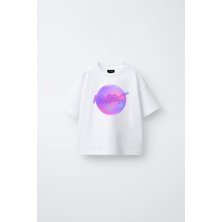 Fasardi Manifest Girls M6NIFEST Logo Baskılı Oversize %100 Pamuk Kısa Kollu Unisex Çocuk Tişört